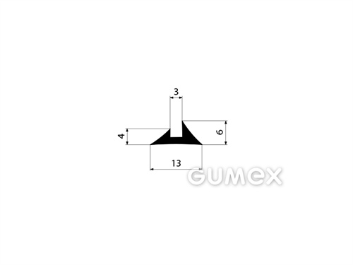 Geformtes Gummiprofil, 6x13mm, 2-Ströme, 60°ShA, EPDM, -40°C/+100°C, schwarz, 